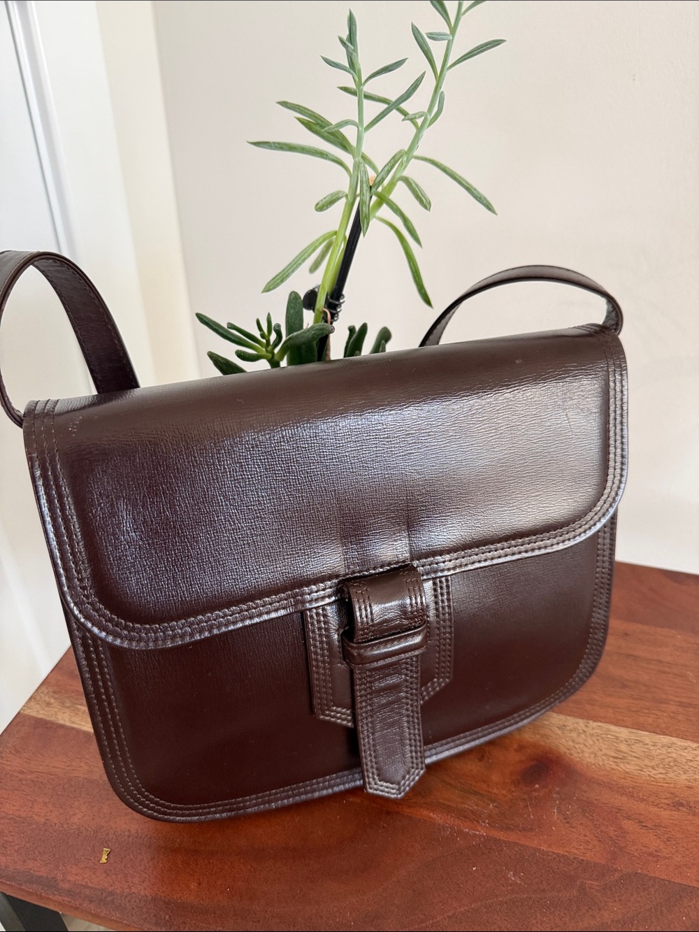 Vintage Yves Saint Laurent Dark Brown Leather Crossbody Bag